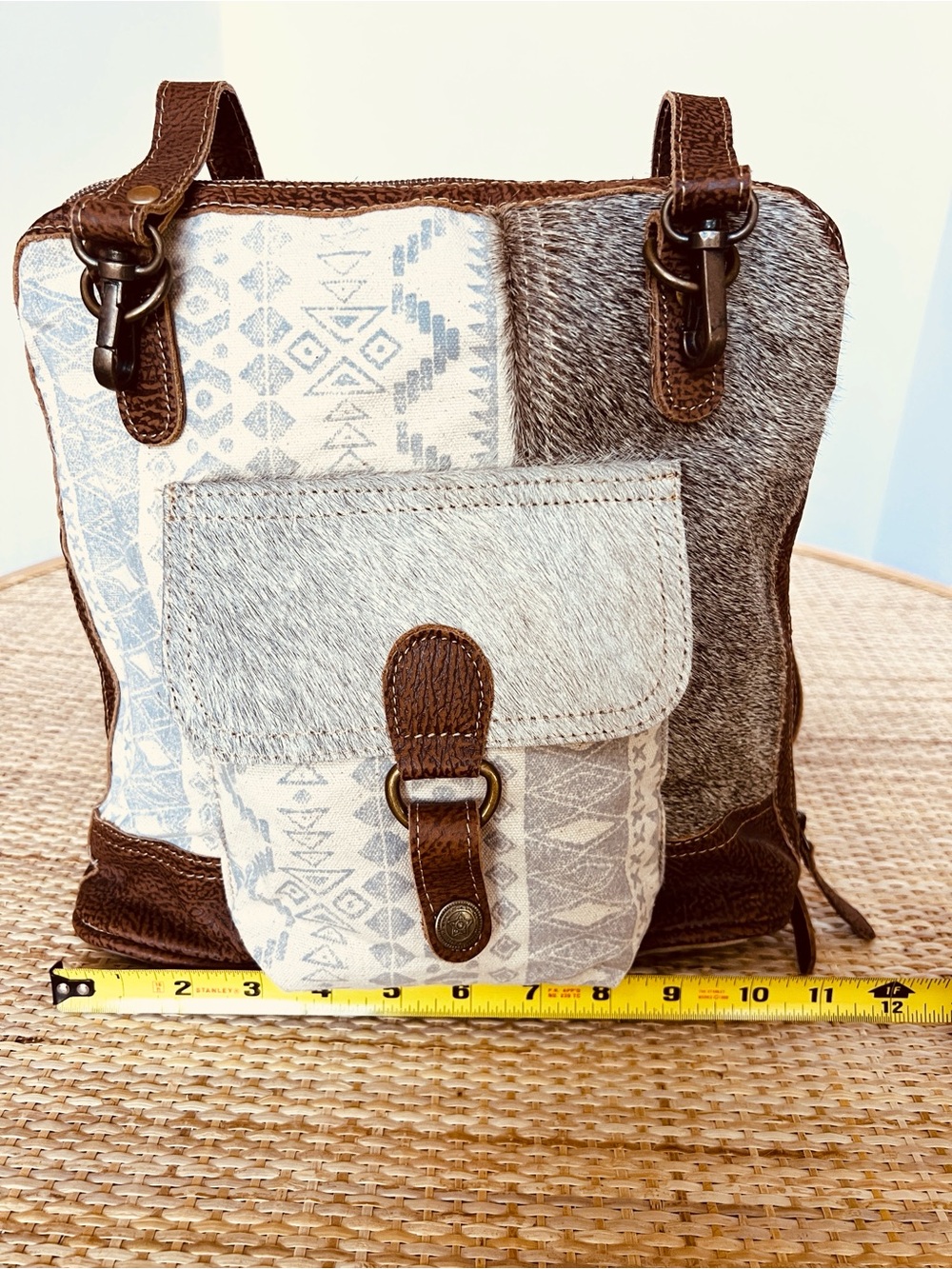 Myra Bag Stupefy Upcycled Canvas & Leather Backpack Cowhide - Picture 4 of 10
